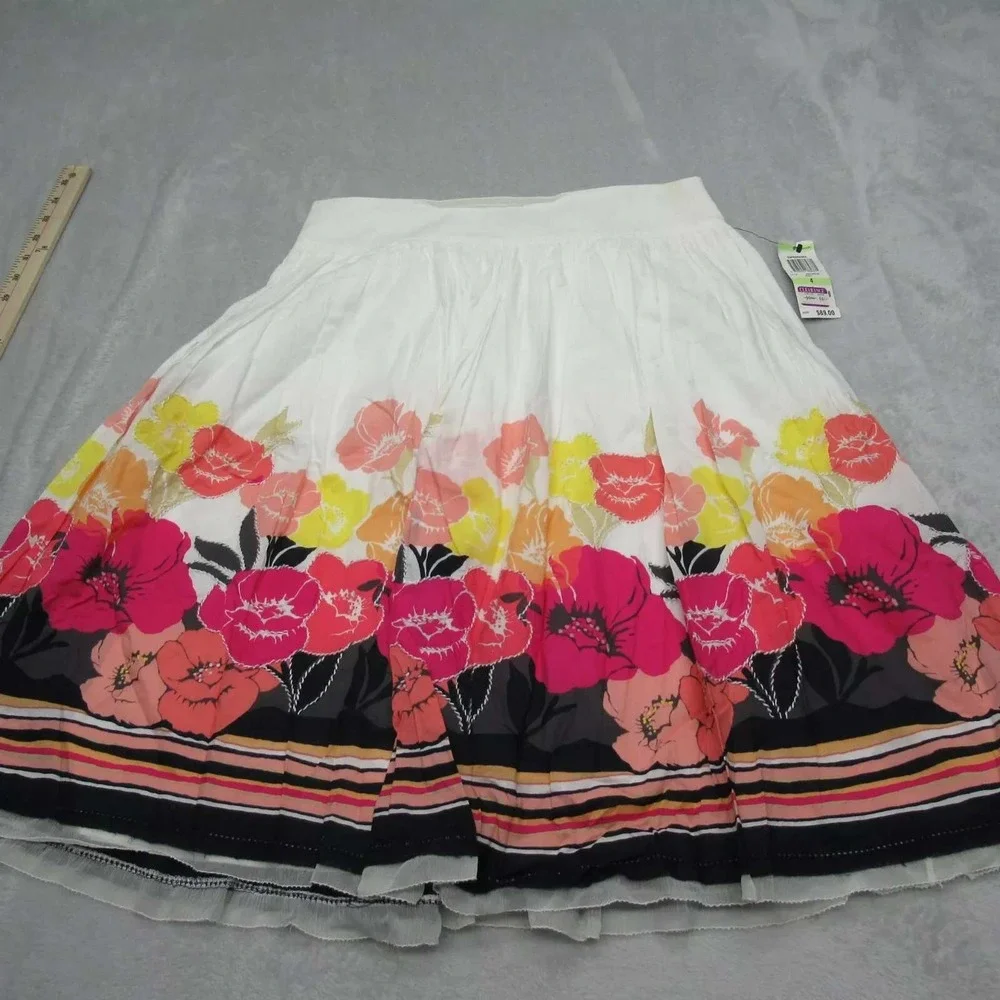 Alfani Lined Skirt Womens 4 Colorful Copenhagen‎ Floral Cotton Gauze Pleated NWD